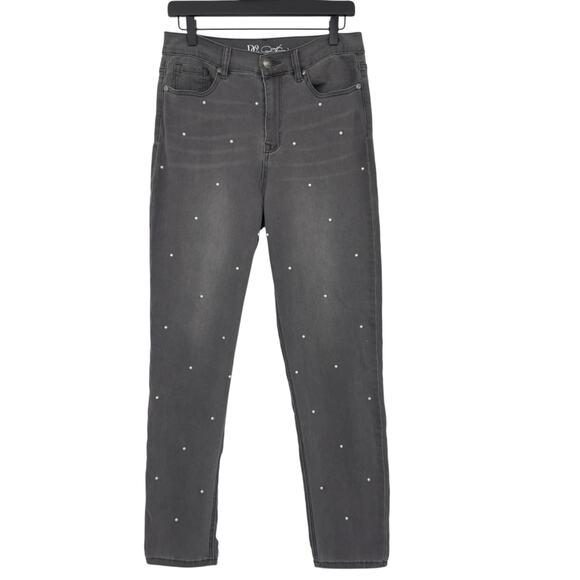 DG2 Diane Gilman Virtual Stretch Scattered Pearl Girlfriend Jeans Gray Tall 10T - Picture 1 of 10